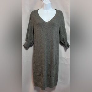 Lauren Ralph Lauren Dress Sz‎ Medium Gray Wool Cashmere 3/4 Sleeve V-neck